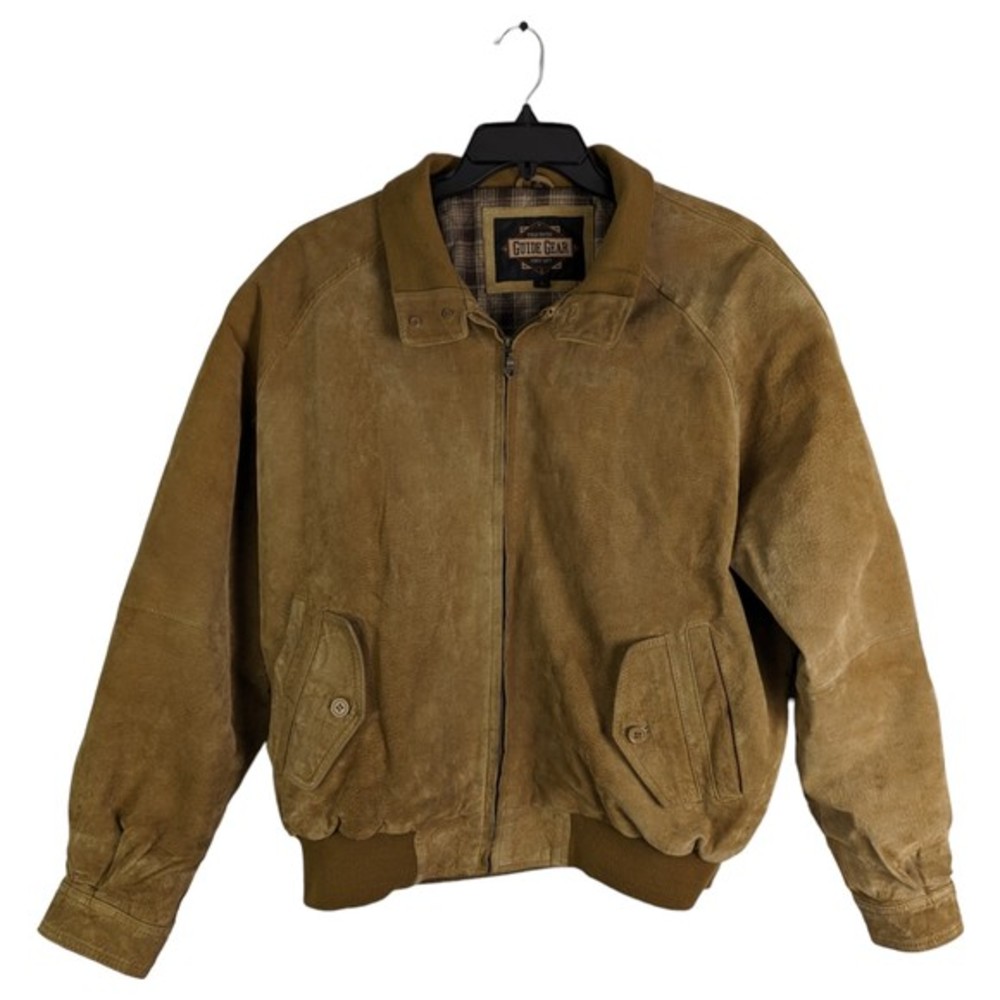 Field Tested Guide Gear Mens Large 100% Leather Brown Jacket Insulated Plaid‎